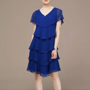 Ignite Evenings Cobalt Blue Tiered Capelet Ruffle Dress Size 12